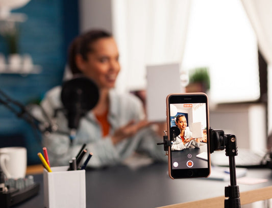 UGC creator getting started filming a TikTok for business advertising product.