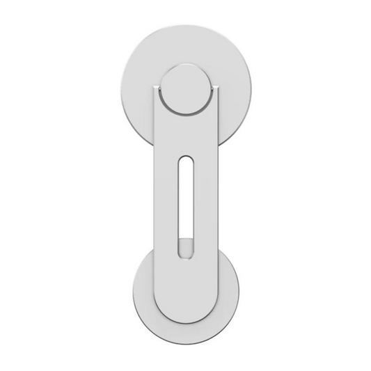 Showing silver mount with two connections, one for MacBook laptop and other for iPhone